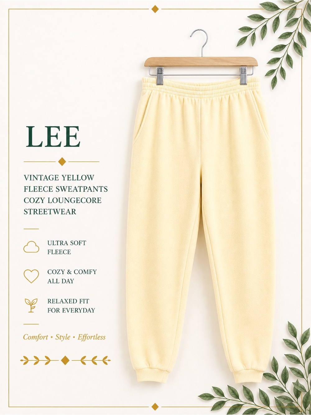 Lee Vintage Yellow Fleece Sweatpants Cozy Loungecore Streetwear Athleisure XL